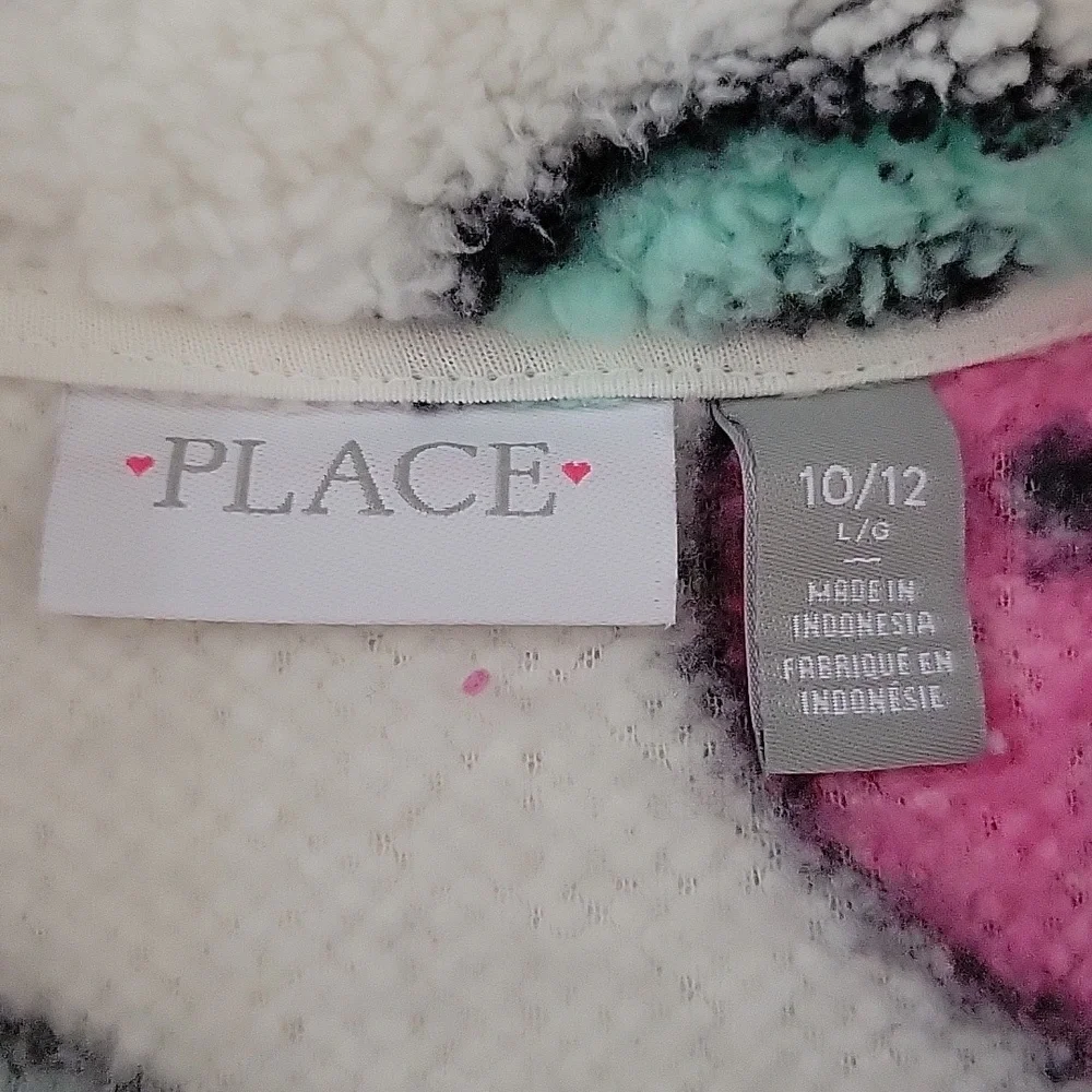 The Children's Place White Sherpa Colorful Emoji Zip Up Jacket Size 10/12